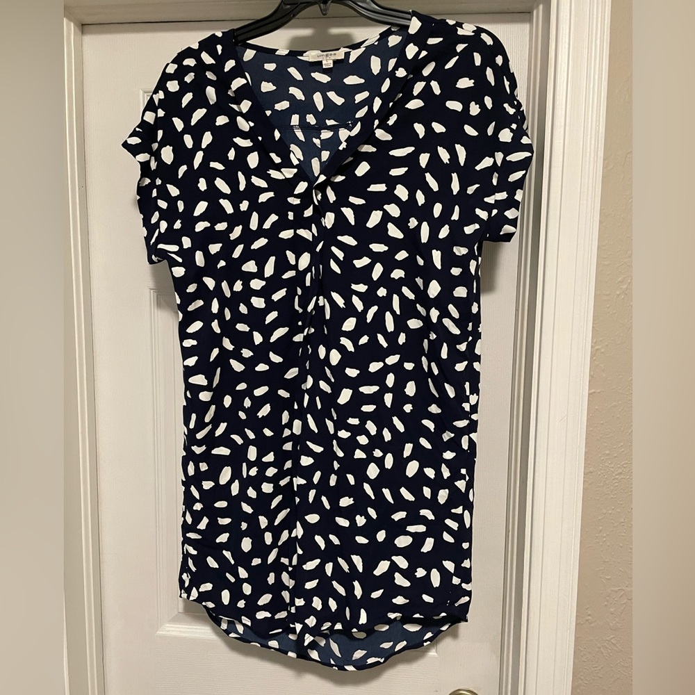 Umgee Black and White V Neck Dalmatian Print Dress size L